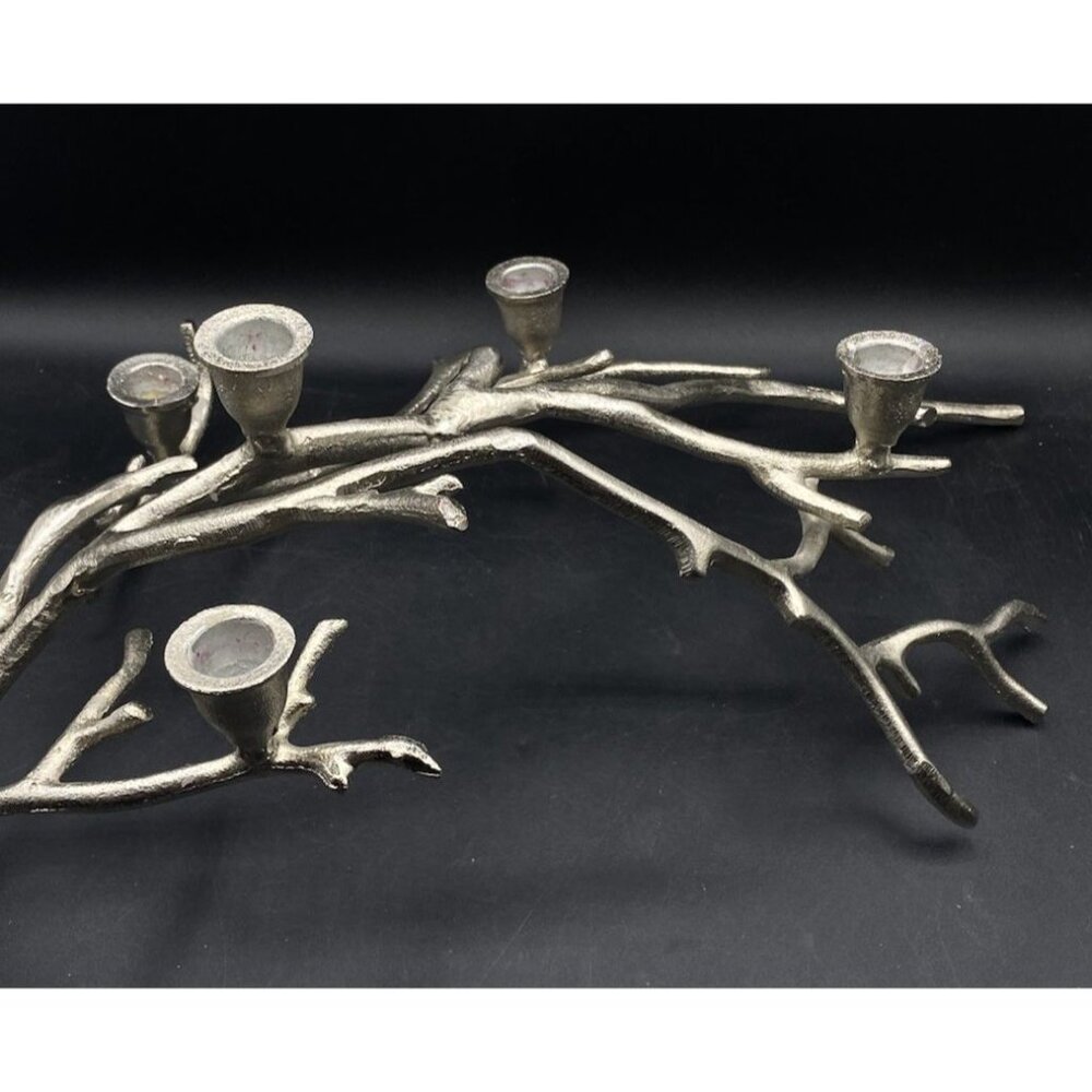 Cast Aluminum Silver Tone Metal Manzanita Branch 5 Candle Holder Centerpiece - Picture 6 of 13
